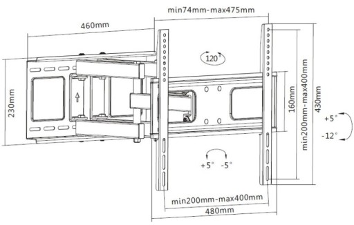 Подвеска для ТВ 32–75 дюймов + колышки FISHCHER до 75 кг.