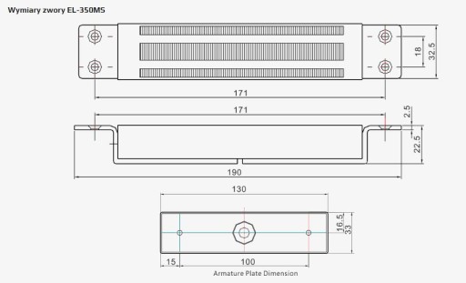 EL-350MS zwora elektromagnetyczna wpuszczana 180KG