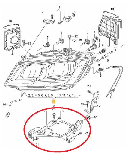 ŚLIZG MOCOWANIE LAMPY AUDI Q5 LIFT 12-17r LEWY