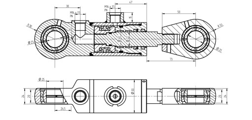 SIŁOWNIK HYDRAULICZNY CJ2F 40x22x1250 U25 L=1460