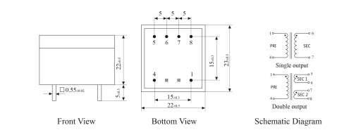 PE2012-M-0.6VA-230V/15V Transformator PCB