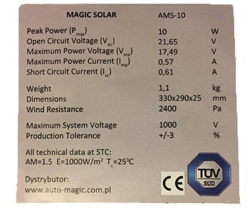 BATERIA SŁONECZNA PANEL SOLARNY 10W 12V REGULATOR