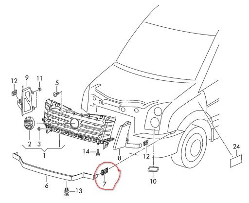 2E0853733 направляющая, крепление-заглушка решетки, VW Crafter