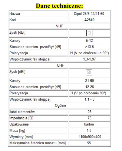 Антенна VHF UHF Dipol 28/5-12/21-60 DVB-T MUX8 ХИТ!