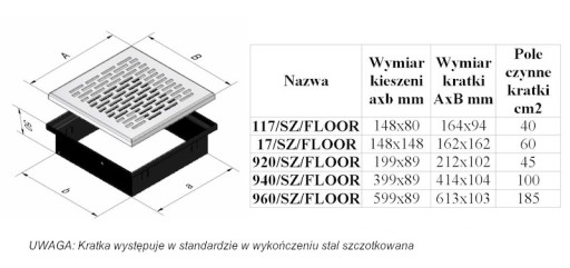 Kratka podłogowa FLOOR 11x17 cm - szlifowana