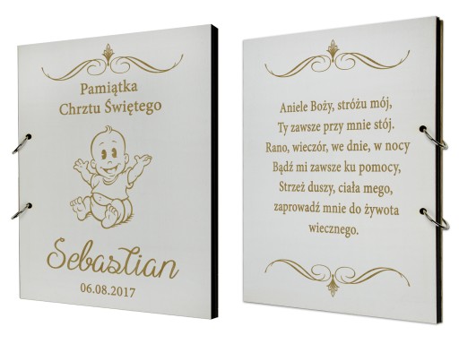 DREWNIANY ALBUM Z GRAWEREM NA CHRZEST DEDYKACJA