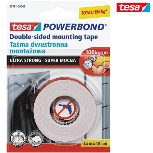 МОНТАЖНАЯ ЛЕНТА TESA STRONG ULTRA STRONG, 100 кг, ДВУСТОРОННИЙ КЛЕЙ POWERBOND