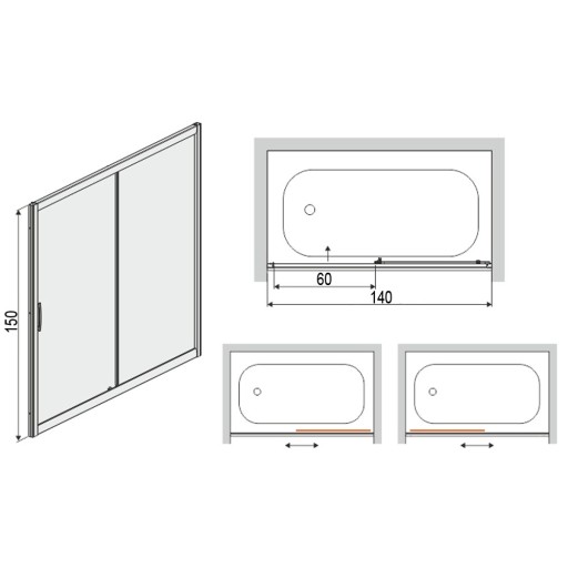 parawan nawannowy do wnęki, zabudowa wanny 150x140