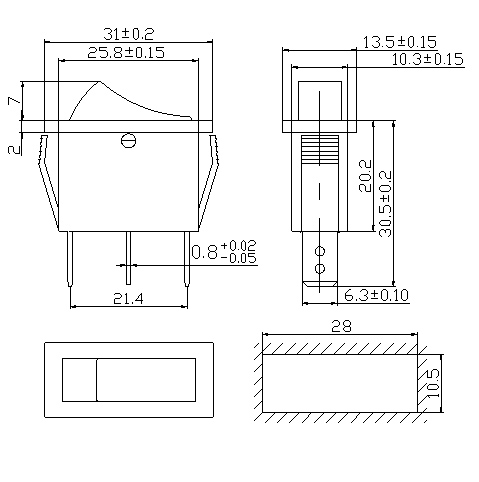 RS103-16C3B кулисный переключатель 15А 240В (410В)