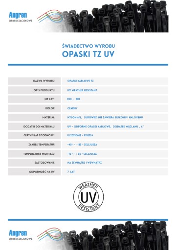 Opaski zaciskowe z certyfikatem UV 140mm x 2,5mm C