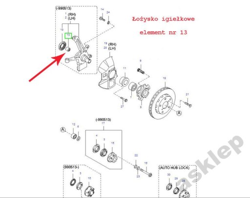 Łożysko igiełkowe półosi Kia Sportage, Retona f-ra