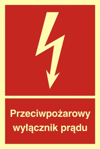 Przeciwpożarowy wyłącznik prądu znak 10x14,8 PCV