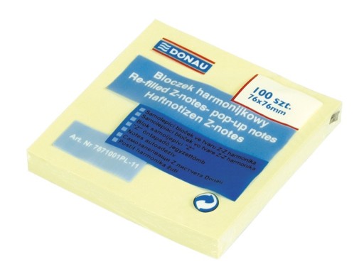 Karteczki samoprzylepne bloczek kartek jasnożółte 76x76mm Donau 100 sztuk