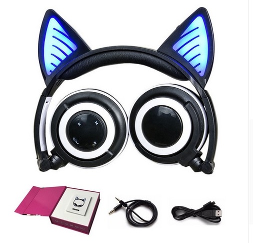 SŁUCHAWKI BLUETOOTH KOCIE USZY PODŚWIETLENIE LED