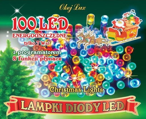 Lampki choinkowe 100 LED 6m Ciepłe Białe 8 funkcji