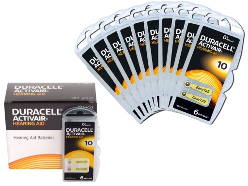 60x Bateria Słuchowa DURACELL 10 PR70 Activair 230