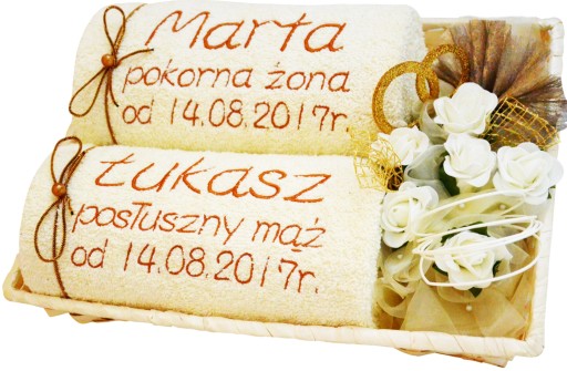 2 DUŻE Ręczniki z Haftem Prezent na Ślub Ślubny