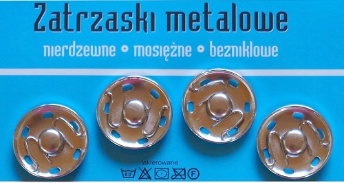 Zatrzaski metalowe 8 21mm NIKLOWANE SREBRNE