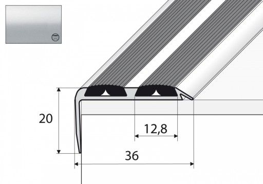 Listwa schodowa A37N antypoślizgowa 90cm SREBRO