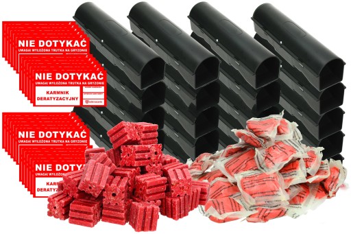 ZESTAW 20x KARMNIK DERATYZACYJNY + TRUTKA NA MYSZY SZCZURY 1,5KG + NAKLEJKI