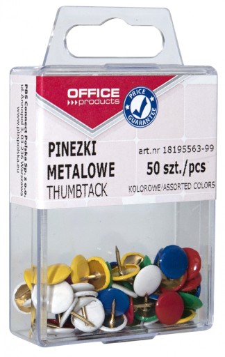 PINEZKI KOLOROWE W PUDEŁKU, 50SZT., MIX KOLORÓW