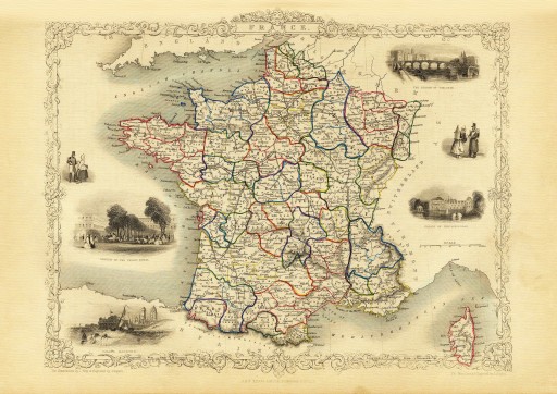 FRANCJA Paryż Tuluza mapa ilustrowana Tallis 1851