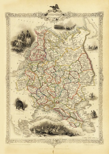 ROSJA Moskwa Petersburg mapa ilustrowana 1851 r.