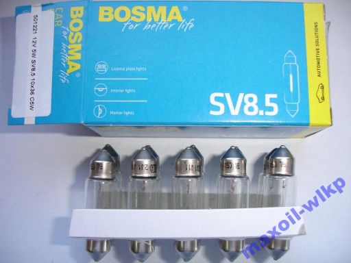 Лампочка bosma 12v 5w sv8,5 10x36 c5w 501221 16801 - фото
