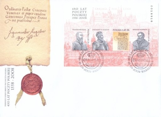 Zdjęcie oferty: FDC 450 lat Poczty Polskiej 2008 .