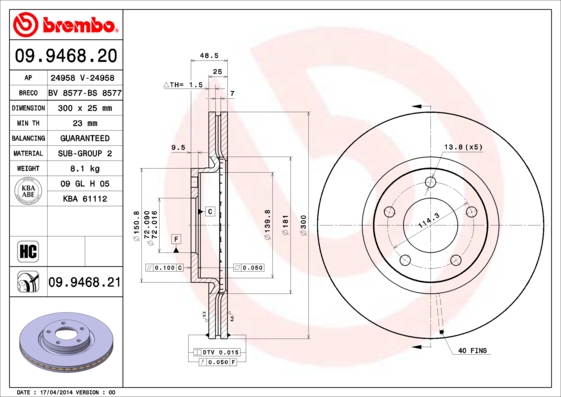 DISCS I PADS BREMBO FRONT MAZDA 5 CR19 CW 300MM photo 2 - milautoparts-fr.ukrlive.com