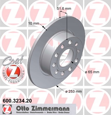 ZIMMERMANN DISCS REAR SKODA OCTAVIA 2 3 YETI 253MM photo 2 - milautoparts-fr.ukrlive.com