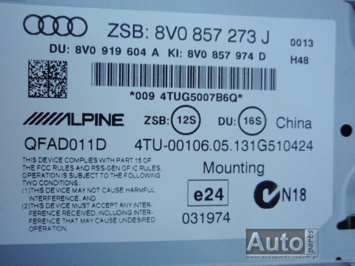 MMI 3G+ 8V0035021A 8V0919614J 8V0857273J AUDI A3