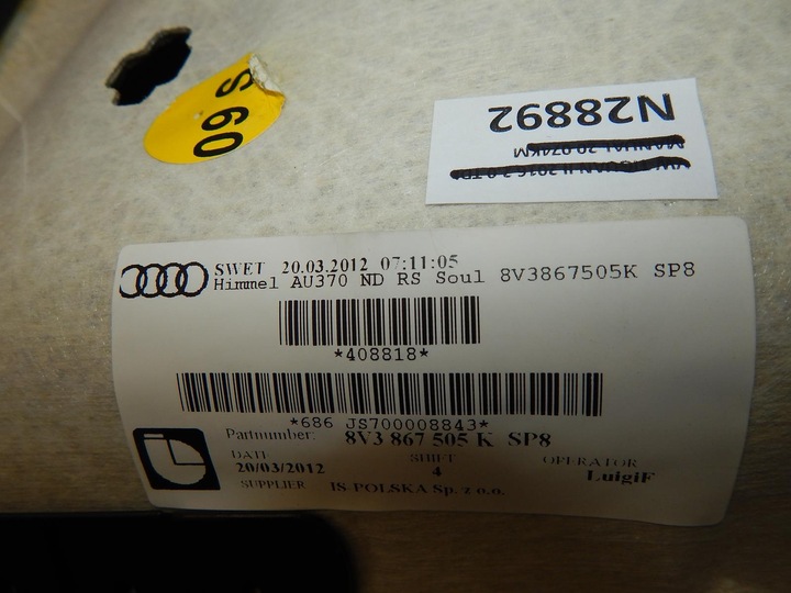 фото №5, Audi a3 8v 3d потолок 8v3867505k