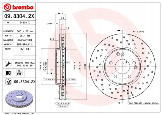 фото №2, Brembo xtra диски перед mercedes c w203 cl c215