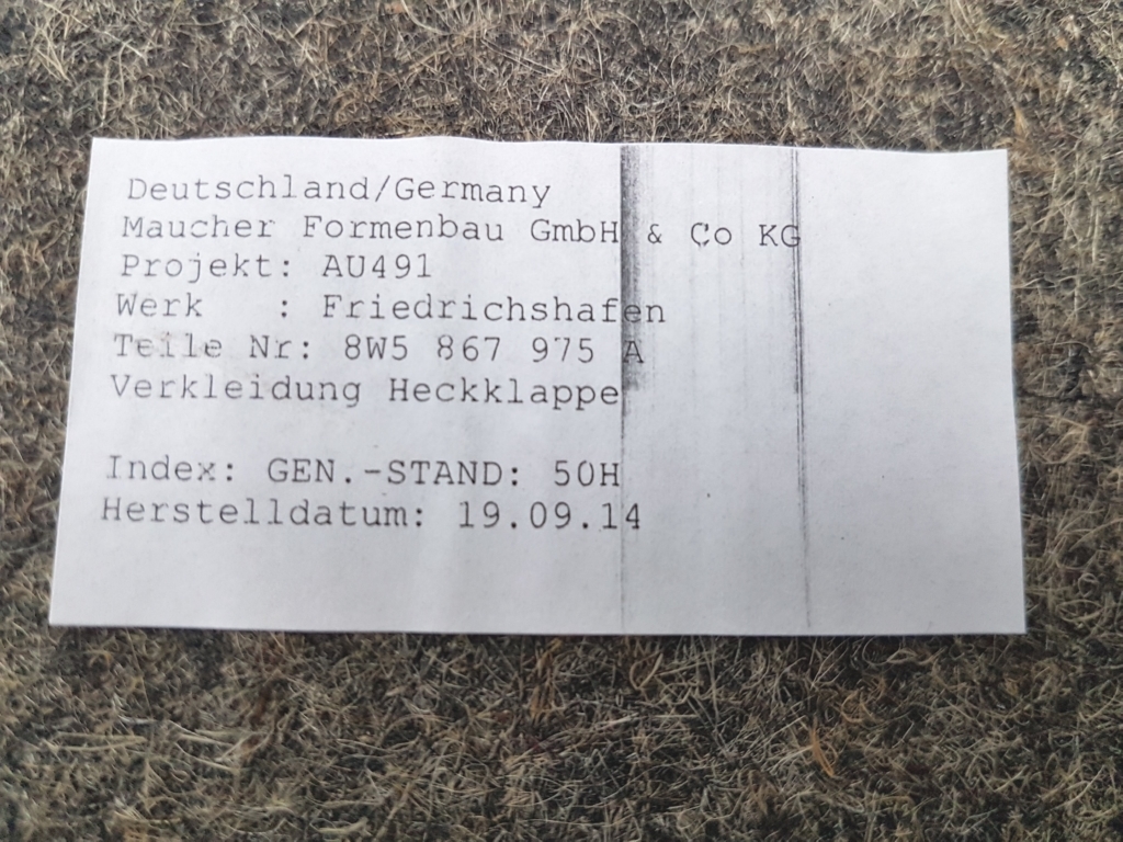 фото №6, Обивка крышки задний audi a4 b9 sedan 8w5867975a